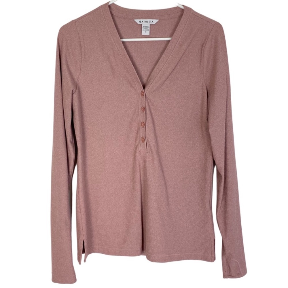 Athleta Long Sleeve Henley Tee in Dusty Pink